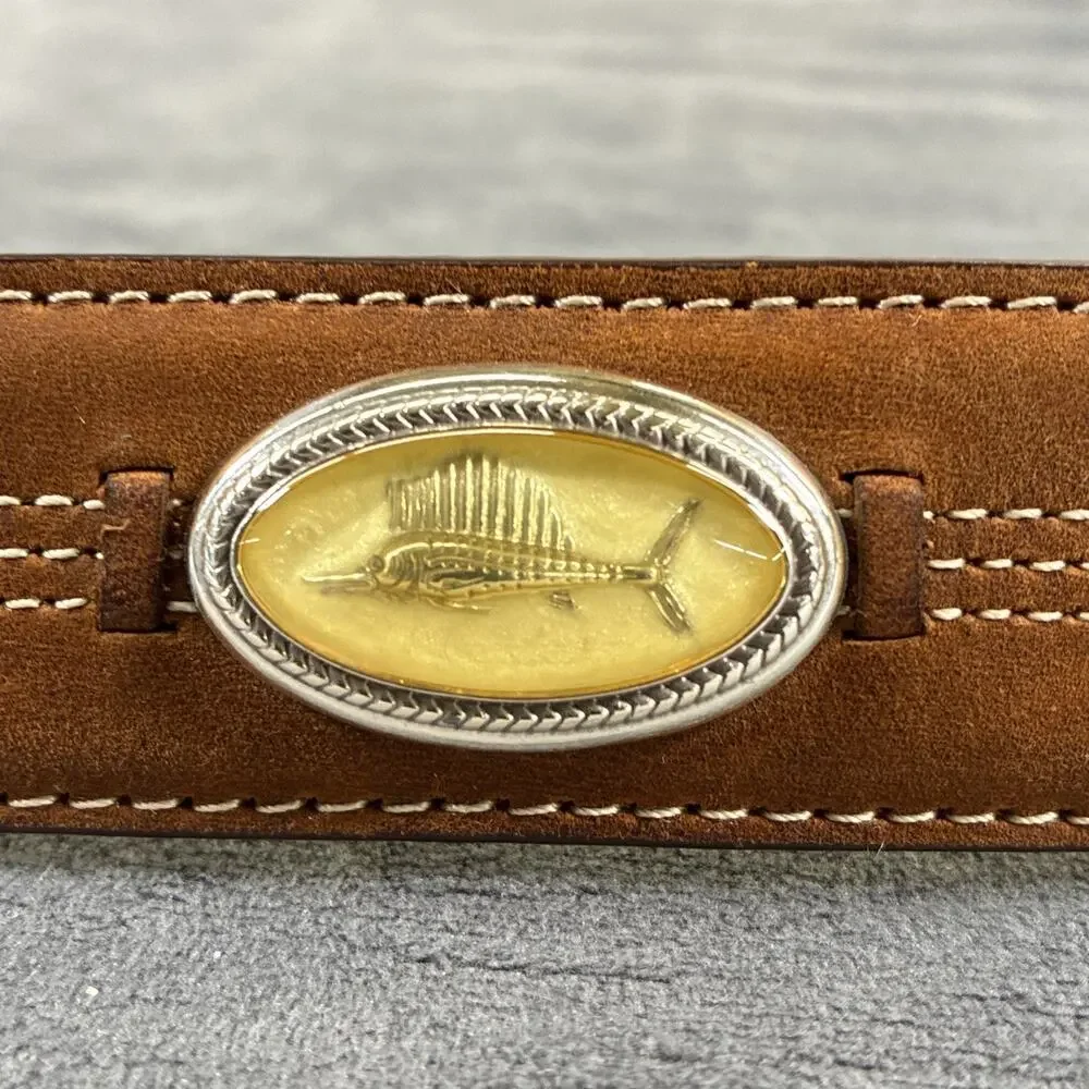Onyx By Brighton Men’s 44 Brown Leather Belt Trinidad Deep Sea Fisherman Charity